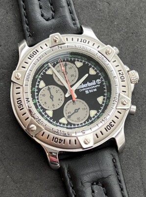 Vintage New 1997 TIMBERLAND Chronograph Men s 44mm Quartz Watch Steel Black Dial