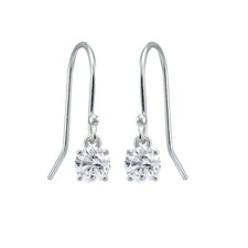 Sterling Silver Created White Sapphire Solitaire Dangle Earrings