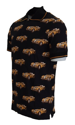 DOLCE & GABBANA T-shirt Black Car Print Short Sleeve Polo IT44