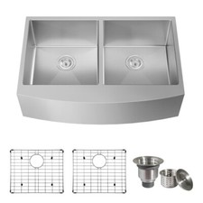 TECASA 33'' Undermount Farmhouse Kitchen Sink Basin Double Bowl w/ 2 Bottom Grid