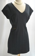 Anthropologie Lush Navy Blue Stretch Dress V neck exposed zip mini fitted SIZE M