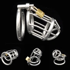 Male Chastity Cage Device Restraint Lock Ring Belt Stainless Metal Cage