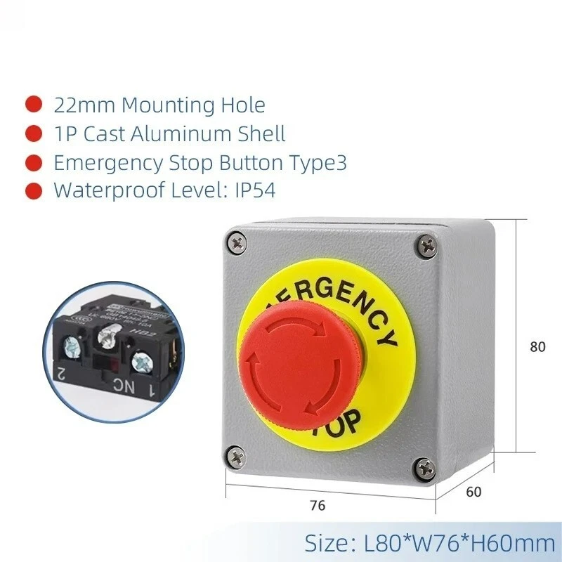 1P Push Button Switch Emergency Stop Control Waterproof Enclosure Elevator Cover - Image 2 of 4