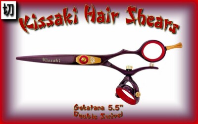 Kissaki 5.5'' Gokatana Black Cherry Red DOUBLE SWIVEL Hair Scissors Shears