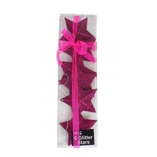 Christmas Tree Decoration 6 Pack 80mm Glitter Stars DP - Cerise