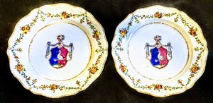 2 18th Century Qianlong Era Chinese Export Swedish Market Armorial Dinner Plates
