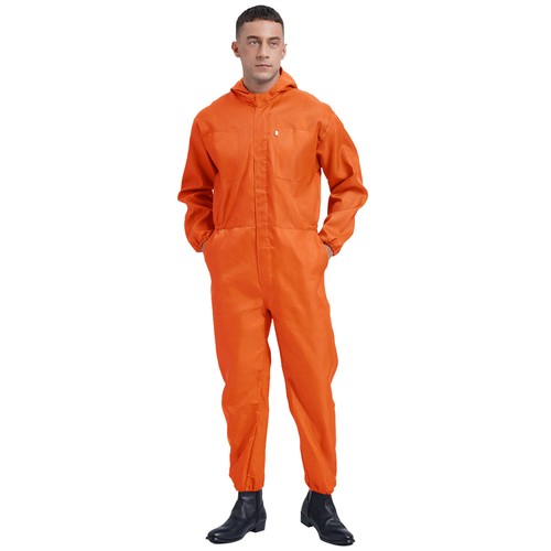 Mens Coverall Flame Jumpsuit Resistant Hooded Mechanic Dungarees Halloween Work - Picture 9 of 50