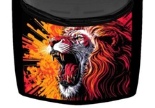 Roaring Red Fierce Fiery Teeth Lion Face Hood Wrap Vinyl Decal Graphic Car Truck