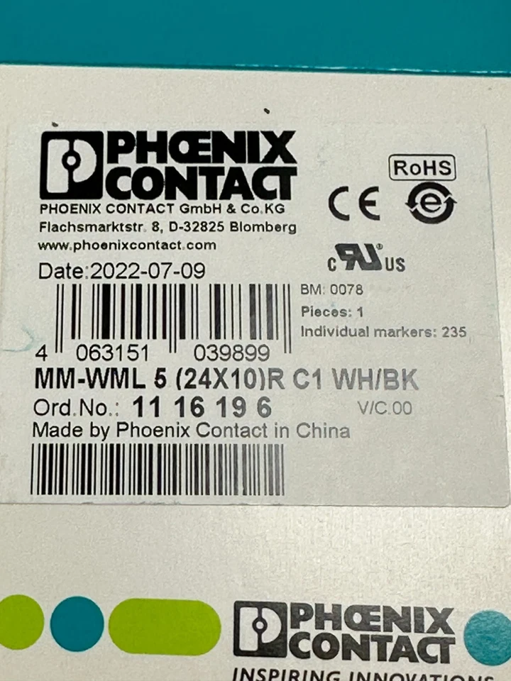 Marcador de alambre autolaminado blanco Phoenix Contact 1116196 etiquetas MM-WML5 (24x10) Foto 4 de 4