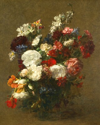 Vintage Still Life with Flowers Painting Giclee Print on Fine Art Paper