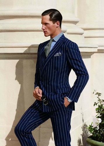 Men Blue Striped Suits Designer Elegant 