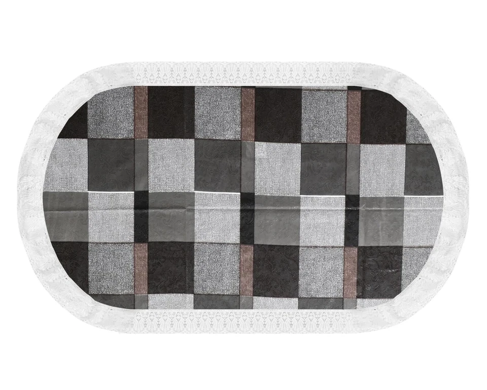 6 Seater Oval Dining Table Cover with White Border lace 60x90 inch Brown - Image 4 of 4