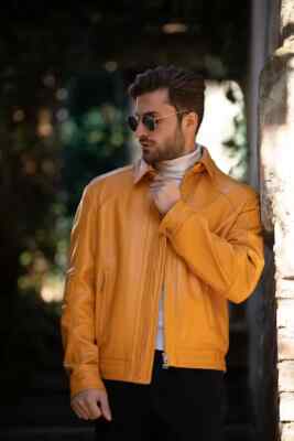 Soft Genuine Yellow Men's Jacket Lambskin Handmade Stylish Leather Motorcycle