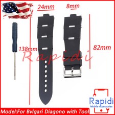 Fits For Bvlgari Diagono W/ Tool Black Silicone Rubber Watch Strap Band 8x24mm