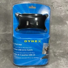 DYNEX USB 2.0 4 Port Hub 4 Enhanced Hi-Speed USB 480 mbps Ports, Black & Silver