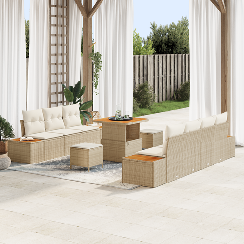 vidaXL Set Divano da Giardino a 6 Pezzi con Cuscini Beige Polyrattan Acacia