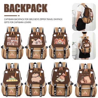 Capybara Book Bag Girls Boys Laptop Backpack Zipper School Bag Rucksack Gifts