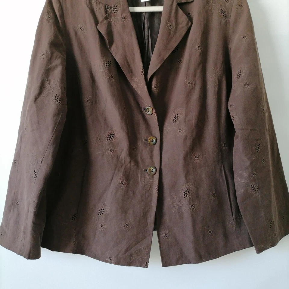 Blazer Jones New York Collection Mujer Marrón Ojales Pecho Único Talla 14W Foto 4 de 4