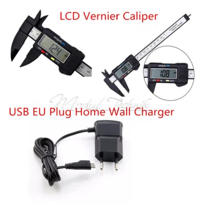 LCD Digital Electronic Carbon Fiber Vernier Caliper+5V Micro USB Plug Charger MT