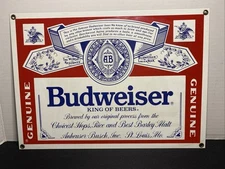 Ande Rooney Budweiser Enamel Porcelain Advertising Sign Official 13.25”x9.5” NEW