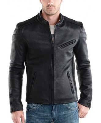 New Men Biker Black Leather Genuine Leather Bomber Leather Jacket XS-3XL F675