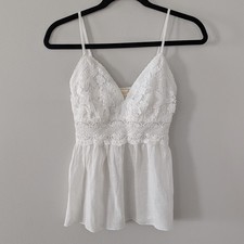 Lacey Boho Babydoll Tank Top XS Y2K Coquette Fairy Feminine Sleeveless WHITE