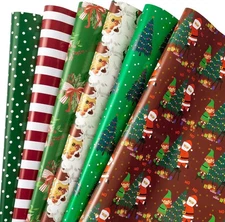 RUSPEPA Christmas Wrapping Paper Sheets, Green Red 6 Santa 