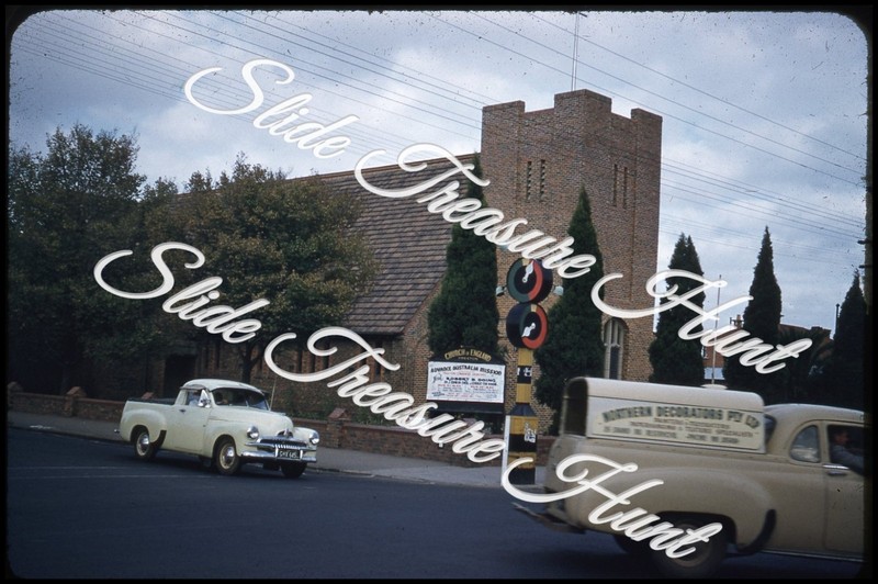 Australia Preston Street Scene Church Truck 35mm Slide 1950s Red Kodachrome