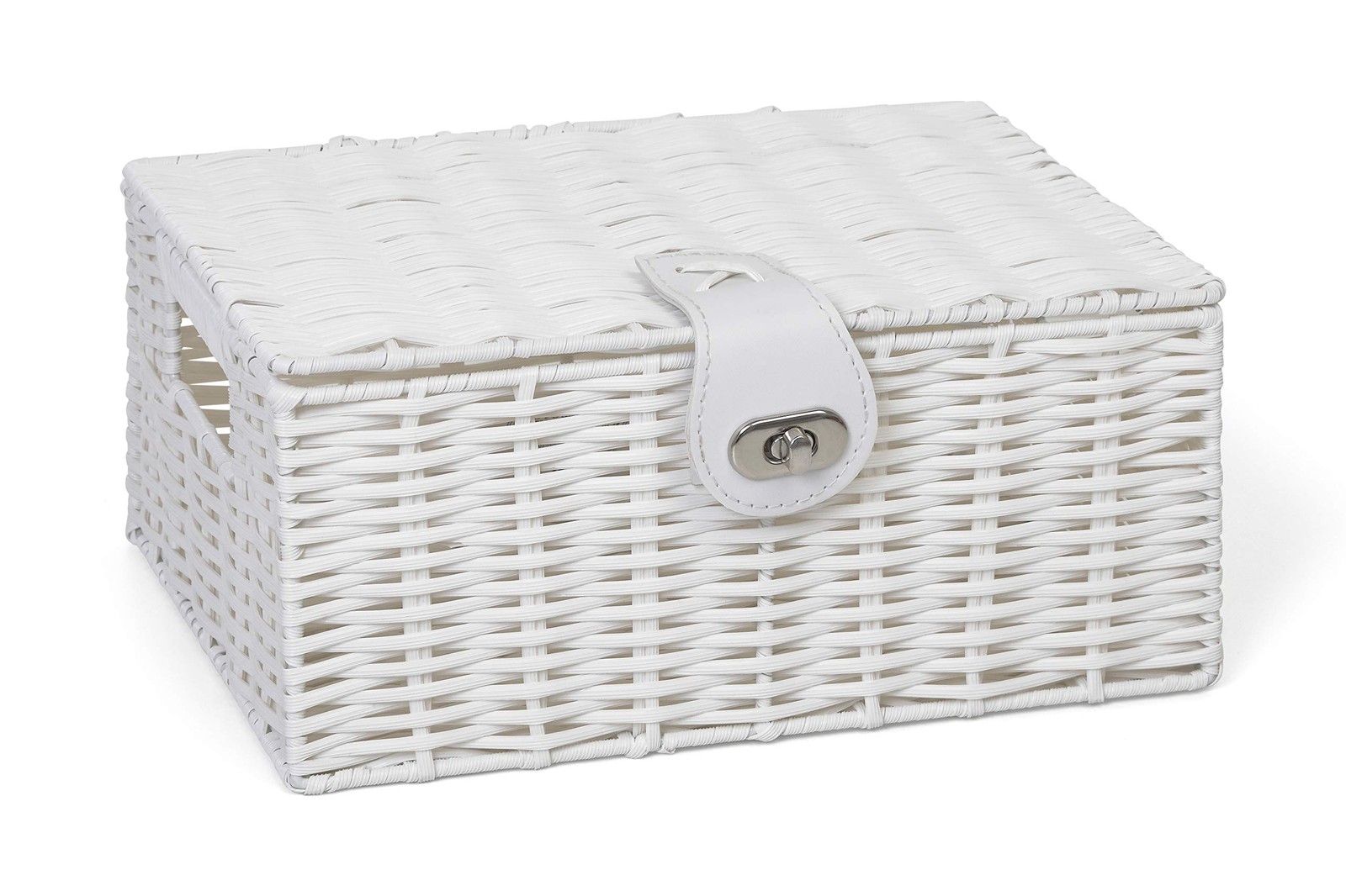Arpan Small White Resin Woven Storage Basket Box - Lid & Lock - Toy, Food, Book Storage - Image 3
