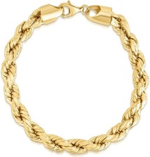 Floreo 10k Yellow Gold 7mm Diamond Cut Hollow Rope Chain Bracelet