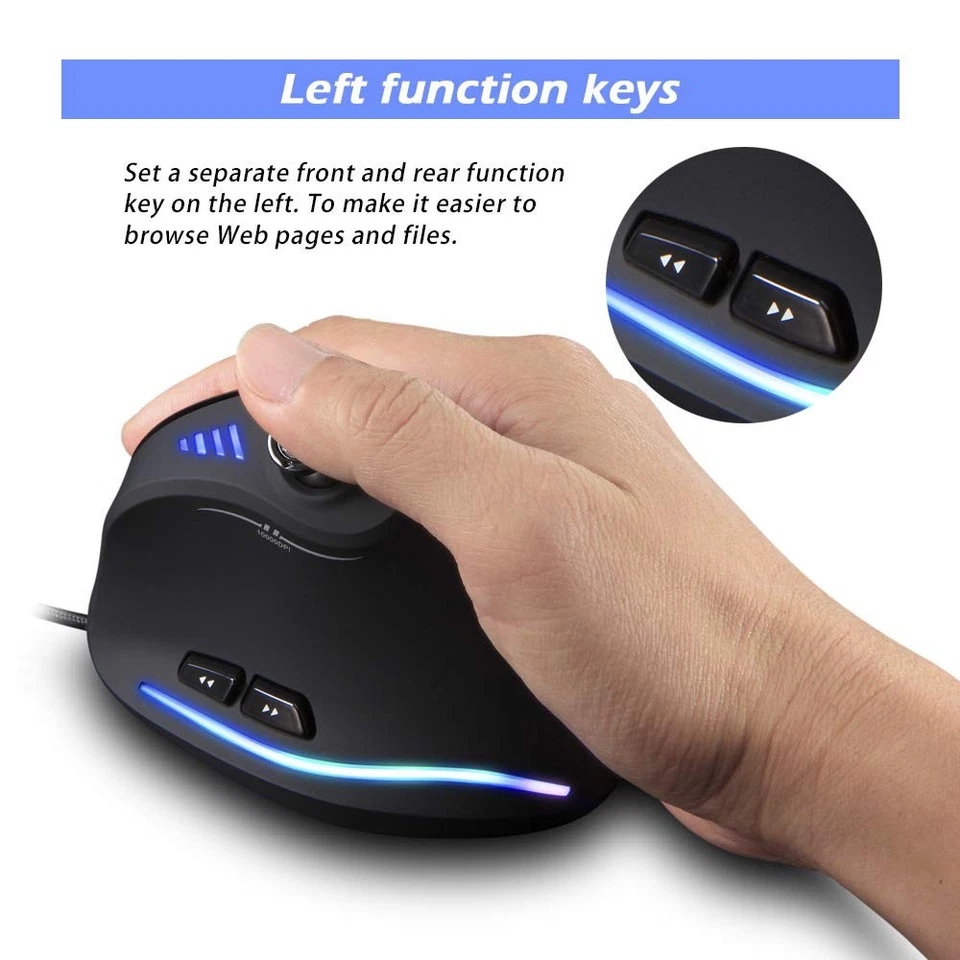 Ergonomic Vertical Mouse, RGB Wired Vertical Gaming Mouse with Joystick, 1000... - Image 4 of 4