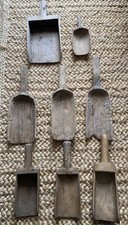 Rare Antique Swedish Primitive Wooden Hand Carved Grain Scoop Set