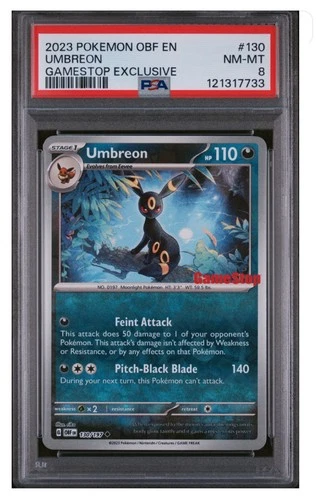 2023 POKEMON OBF EN-OBSIDIAN FLAMES GAMESTOP EXCLUSIVE #130 UMBREON PSA 8
