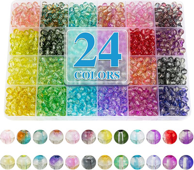 24 Colors 1200PCS Transparent Gradient Glass Beads Kit 6Mm DIY Craft Glass Beads