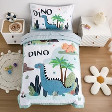 NacoMoco 4-Piece Dinosaur Toddler Bedding Set - Soft Microfiber Comforter,