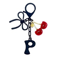 Bubble Initial Keychain Letter with Bow and Cherry Bag Charms for Handbags Cu...