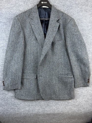 Orvis, Orvis Harris Tweed Blazer Mens Gray Herringbone Scottish Wool Vintage USA 52 L