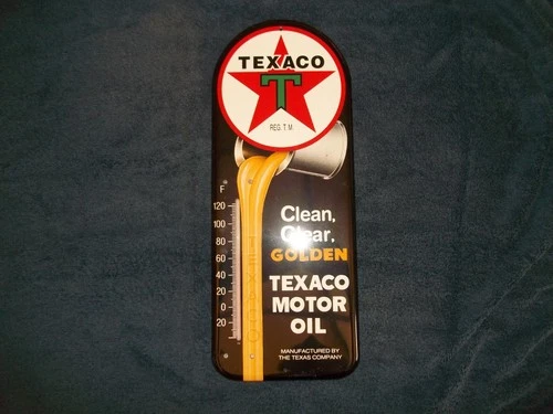 Texaco Motor Oil Clean Clear Golden Thermometer Sign 1996 R&B 16x6" NOS VINTAGE