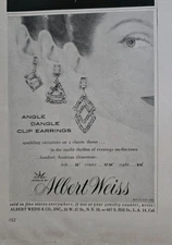 1956 Albert Weiss Angle Dangle Clip earrings  jewelry vintage ad