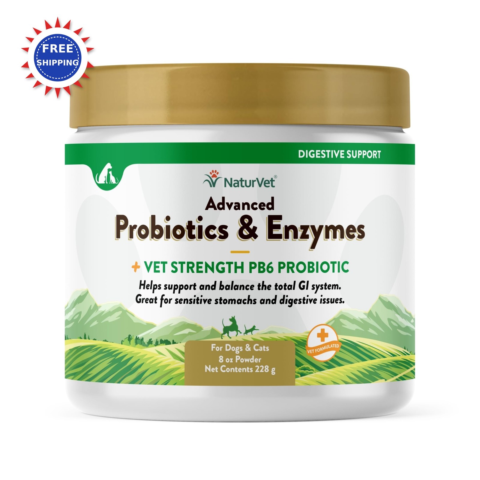 NaturVet Advanced Probiotics & Enzymes 8 oz Powder Plus Stre