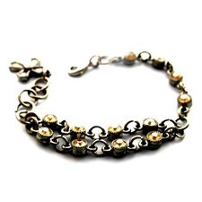 Avon Golden Honey Rhinestone Christian Cross Bracelet Double Chain Silvertone 7"