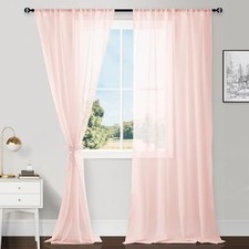Sheer Curtains 96 Inches Long with 52"W x 96"L Pack of 2 Blush Pink