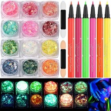 Glow in The Dark Glitter Gel with UV Neon Liquid Eyeliner Pen Set for Body Fa...