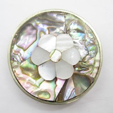 Mother of Pearl Abalone Shell Small Round Buckle Mexico Handcrafted Vintage