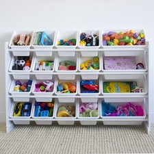Extra Large Kids Toy Storage Organizer with 20 Plastic Storage Bins, White