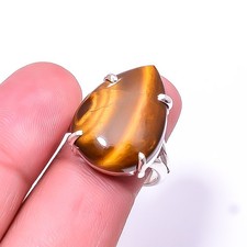 Natural Yellow Tiger Eye Solitaire 925 Silver Ring S.8 R18, Christmas Gift