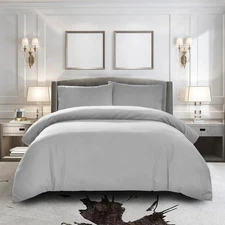 Duvet Cover King [3-Piece, Light Grey] - 1 Comforter Protector with Zipper Flap