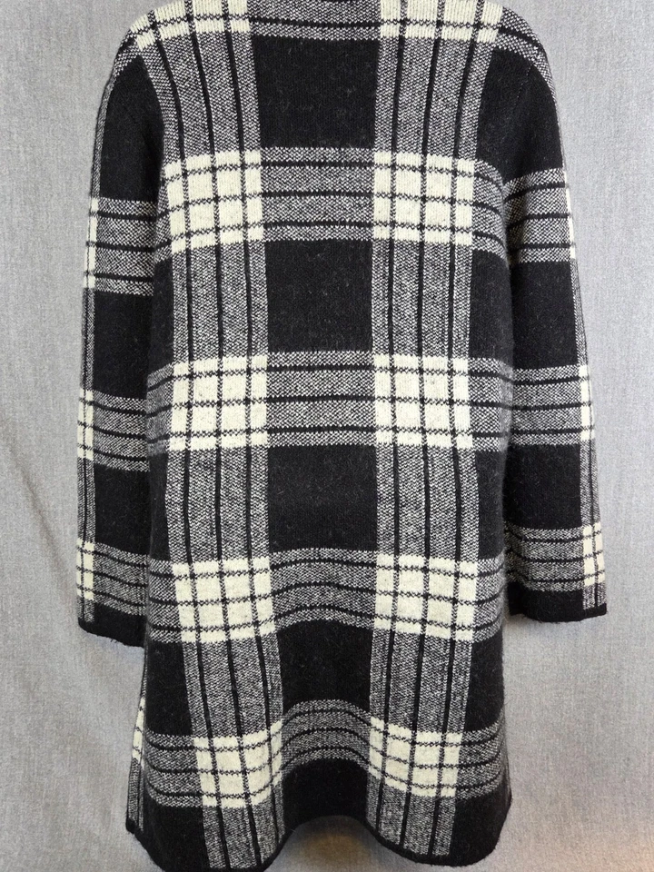 Cárdigan largo suéter TALBOTS negro a cuadros frente abierto M Preppy carrera oficina Y2K Foto 2 de 4