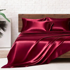 Satin Bed Sheets, King Size Sheets Set, 6 Pcs Silky Bedding Set with 15 Inches D