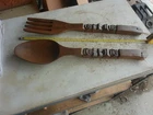 Vintage Wood Fork & Spoon Wall Hang Display 22" Tall Lot 26-41-2